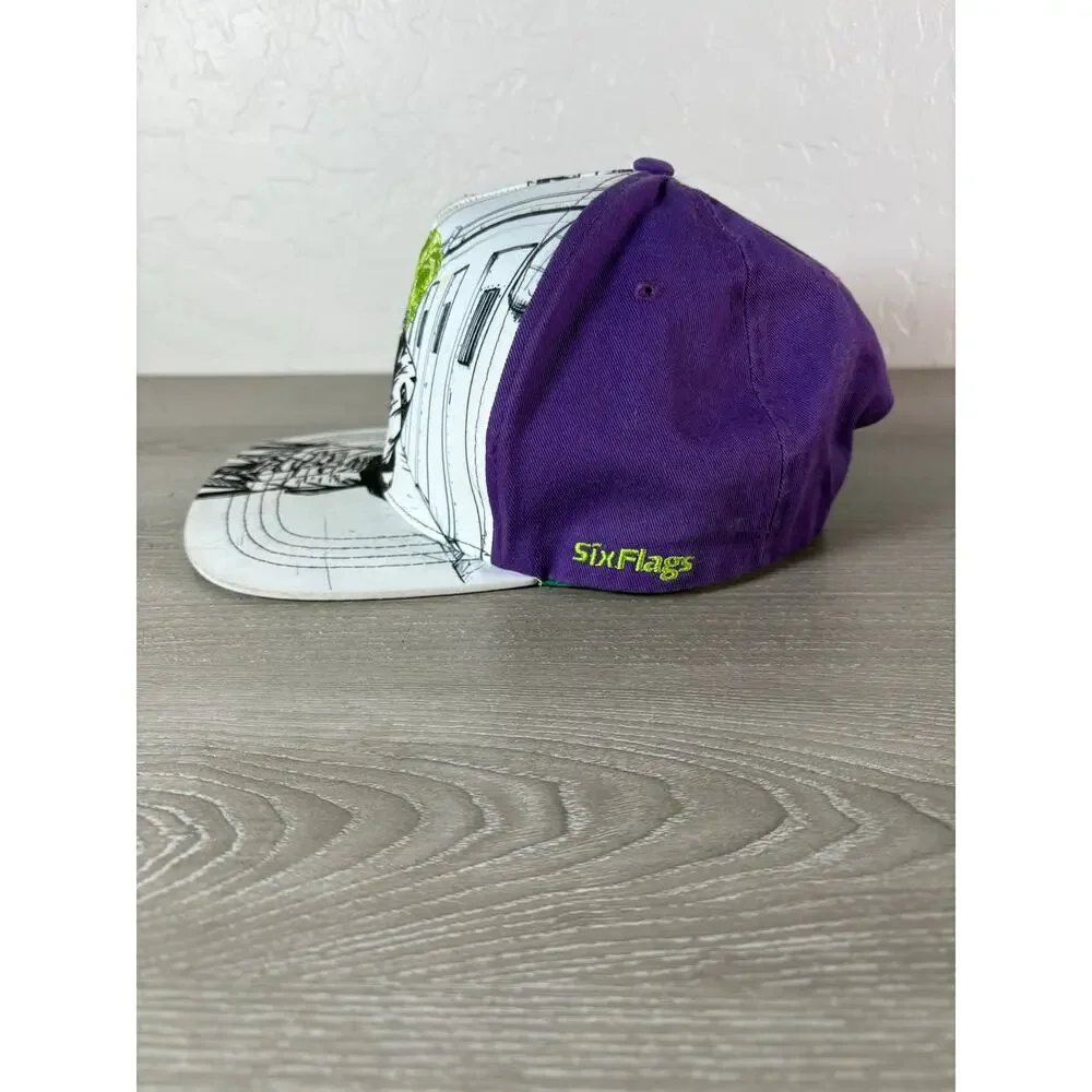 Vintage Six Flags DC‎ Comics The Joker Snapback Hat Purple Green Embroidered Cap